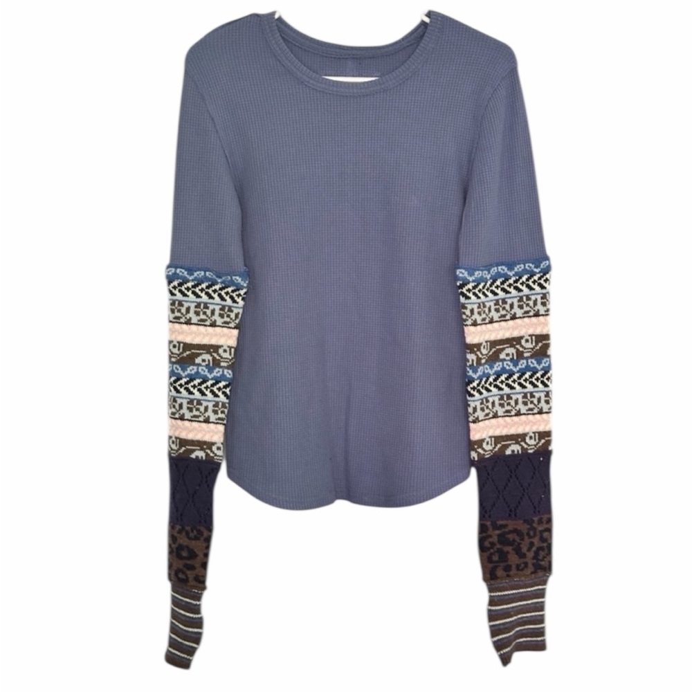 Free People Womens All in Cuff Tee Size Medium NWOT Color: Indigo